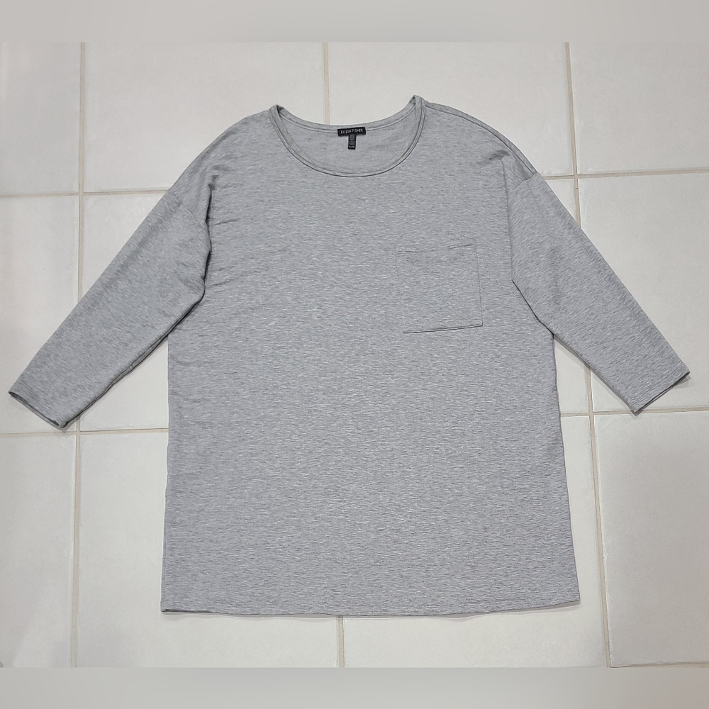 Eileen Fisher Boxy Crewneck Jersey knit Tunic Top Heathered Gray Sz XL - Picture 2 of 10